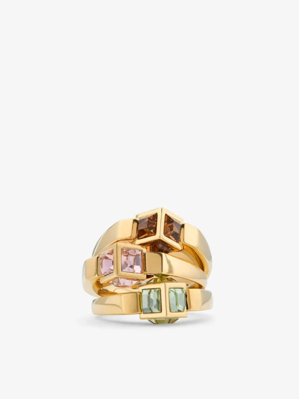 Jimmy Choo Jc Cube Triple Ring Gold Finish Metal Jc Cube Ring with Maxi Crystals