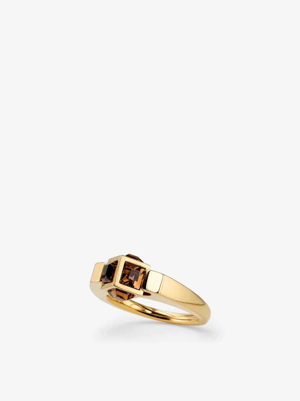 Side view of the Jimmy Choo Jc Cube Triple Ring Gold Finish Metal Jc Cube Ring with Maxi Crystals