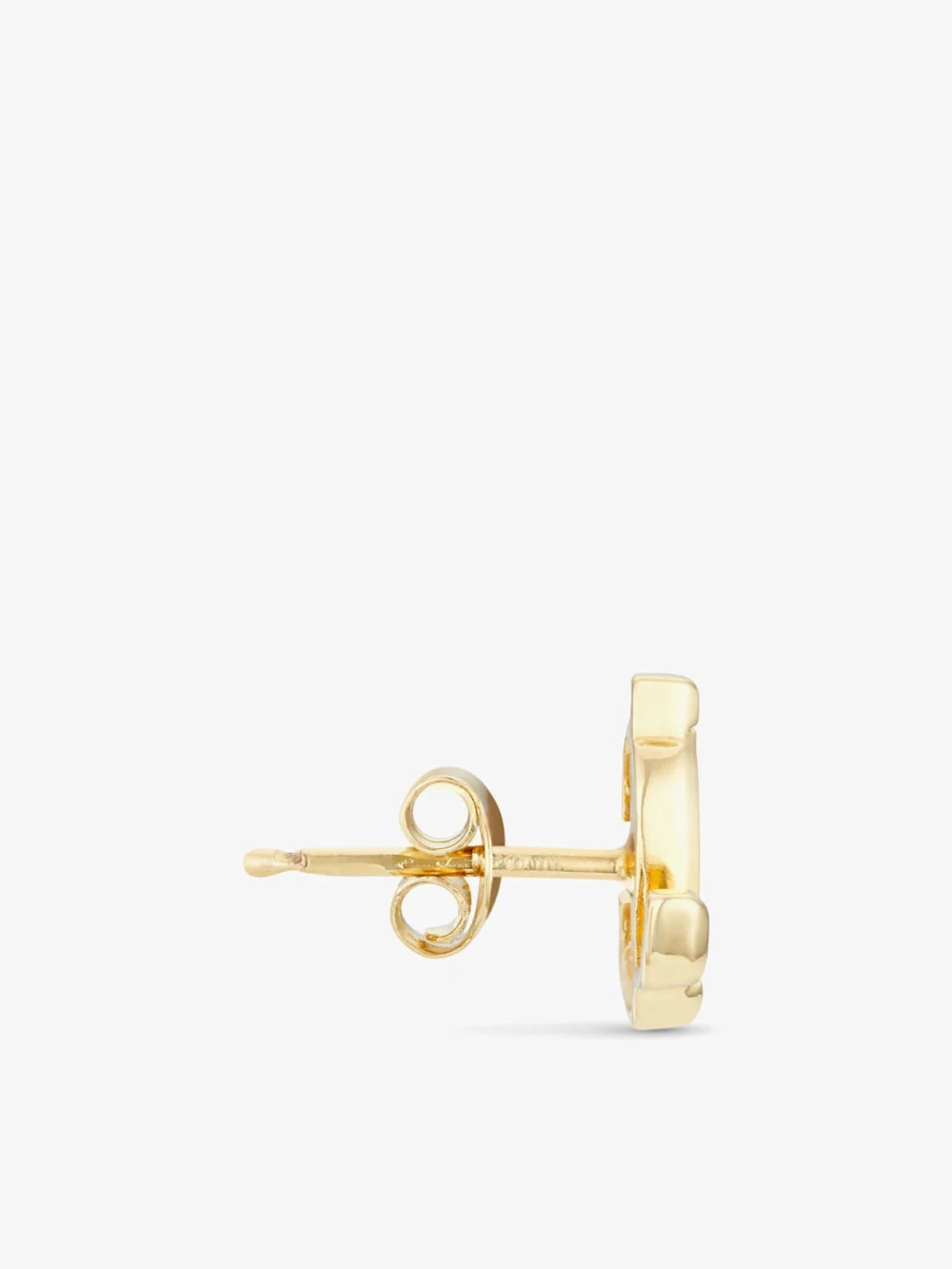 Side view of the Jimmy Choo Jc Mini Studs Gold Finish Metal Jc Mini Stud Earrings