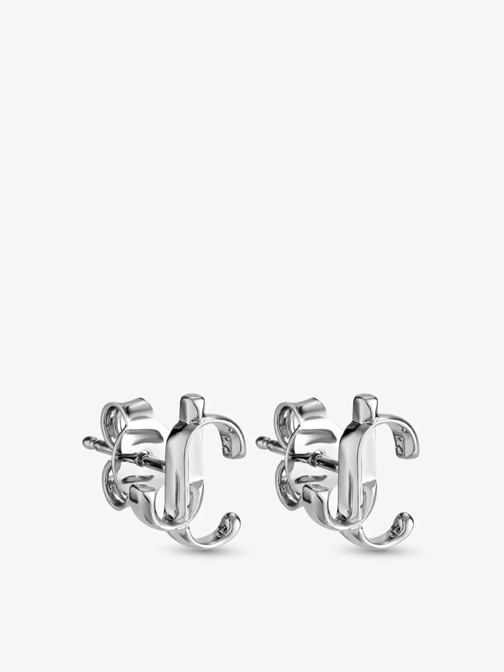 Back view of the Jimmy Choo Jc Mini Studs Silver Finish Metal Jc Mini Stud Earrings
