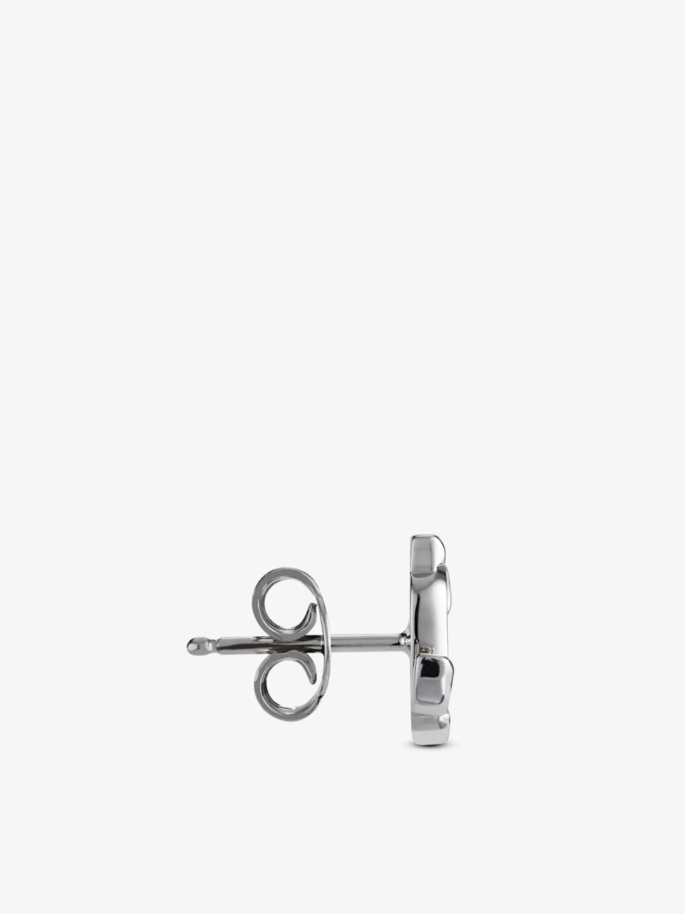 Side view of the Jimmy Choo Jc Mini Studs Silver Finish Metal Jc Mini Stud Earrings