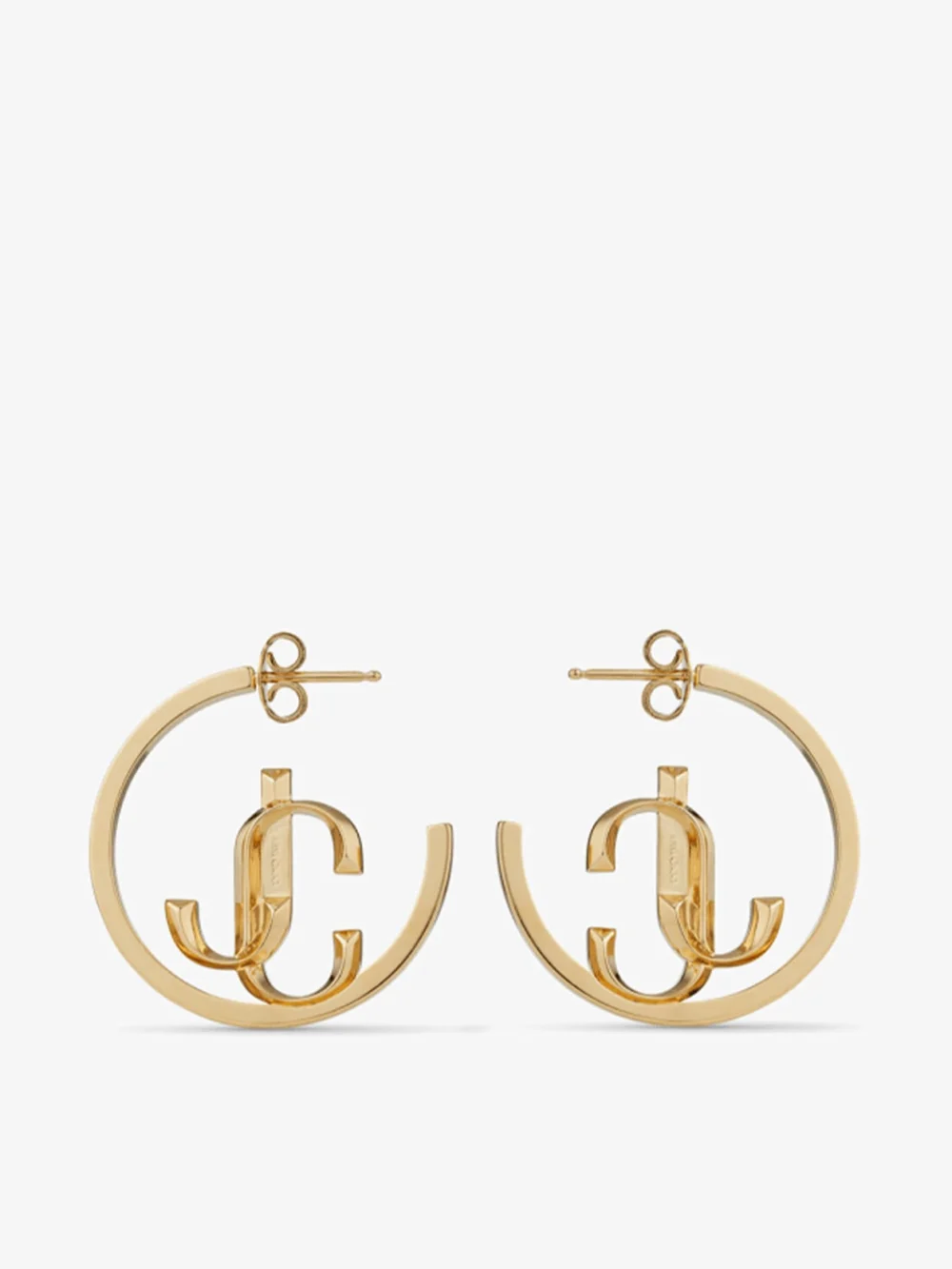 Back view of the Jimmy Choo Jc Monogram Hoops Gold Finish Metal Jc Monogram Hoops