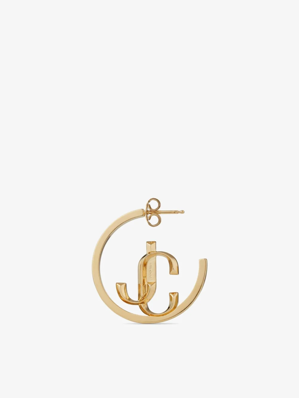 Close-up detail of the Jimmy Choo Jc Monogram Hoops Gold Finish Metal Jc Monogram Hoops