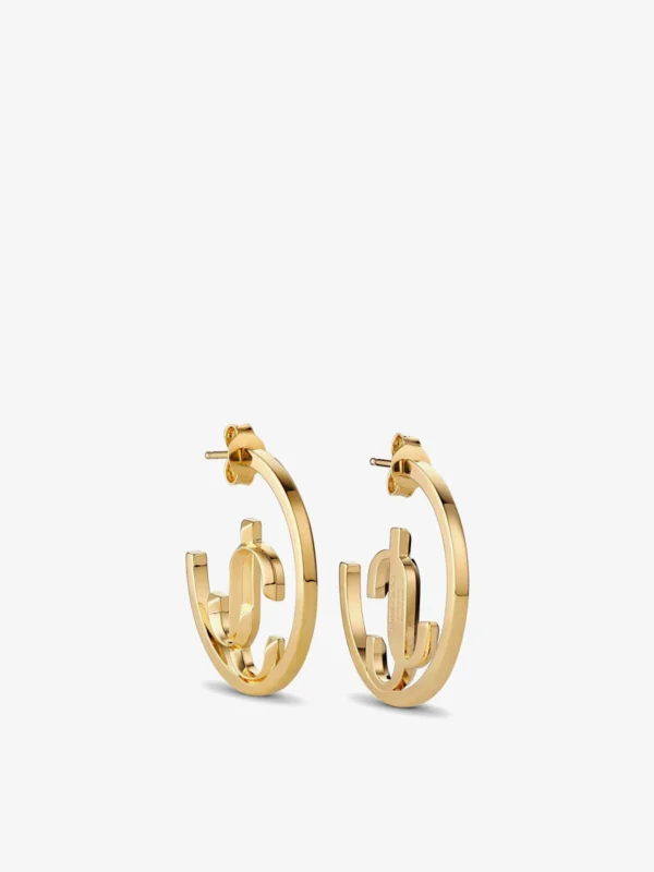 Jimmy Choo Jc Monogram Hoops Gold Finish Metal Jc Monogram Hoops
