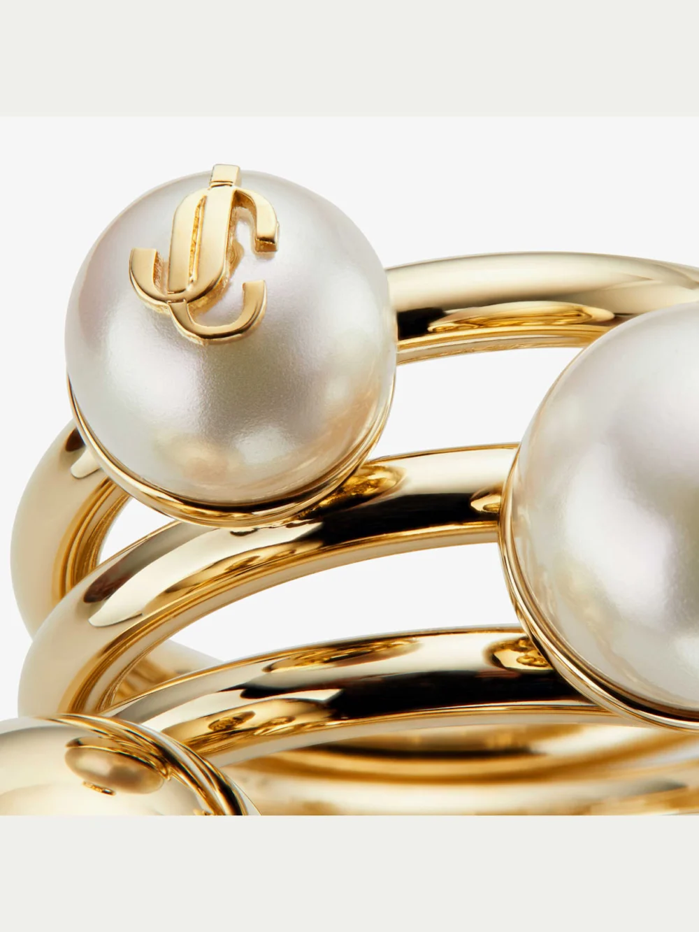 Back view of the Jimmy Choo Jc Multi Pearl Ring Gold Finish Metal Ring with Pearls