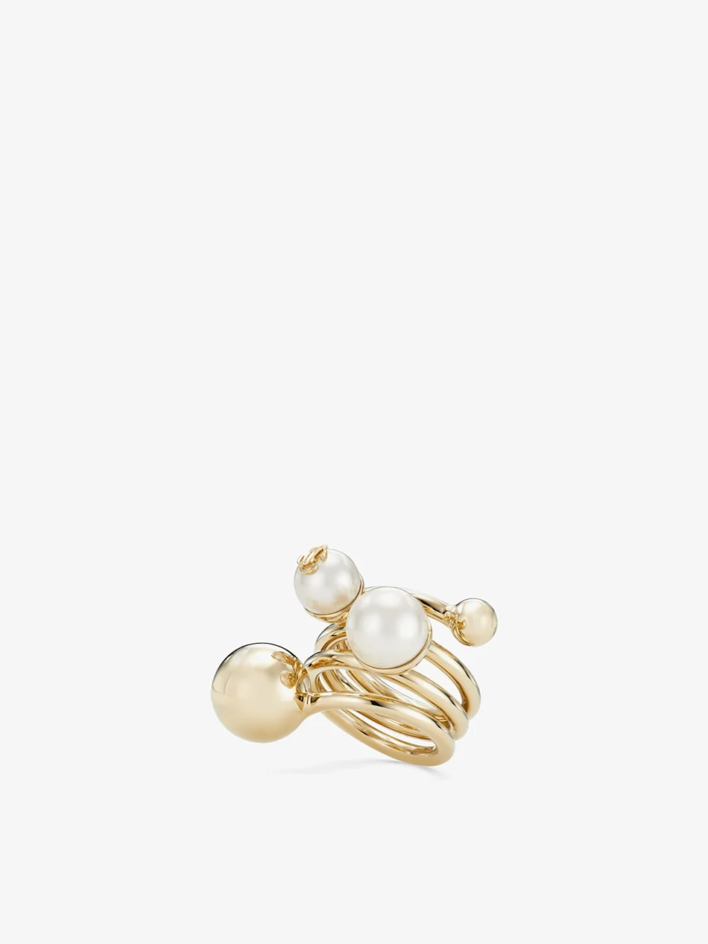 Close-up detail of the Jimmy Choo Jc Multi Pearl Ring Gold Finish Metal Ring with Pearls