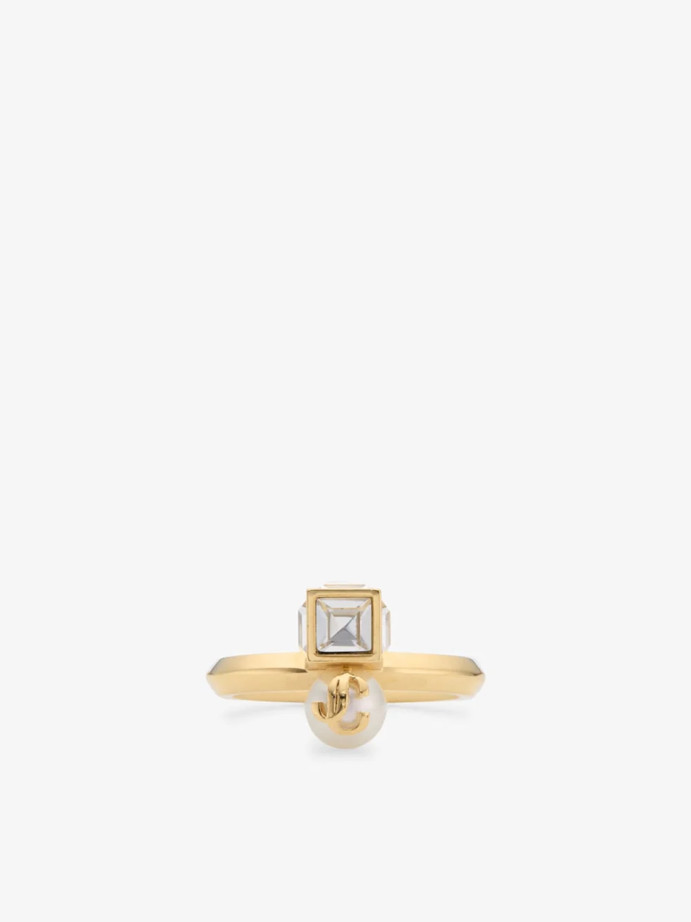 Jimmy Choo Jc Pearl Cube Ring Gold Metal Ring with Pearl and Crystal Cube in gold