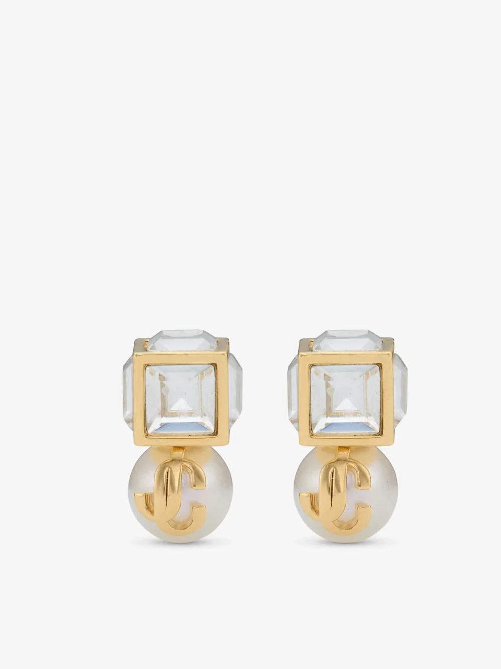 Jimmy Choo Jc Pearl Cube Studs Gold Metal Earrings with Pearl and Crystal Cube in gold