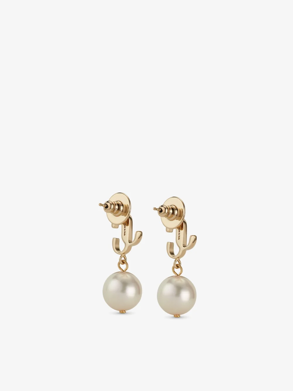 Back view of the Jimmy Choo Jc Pearl Earring Gold Finish Metal Jc Pearl Stud Earrings