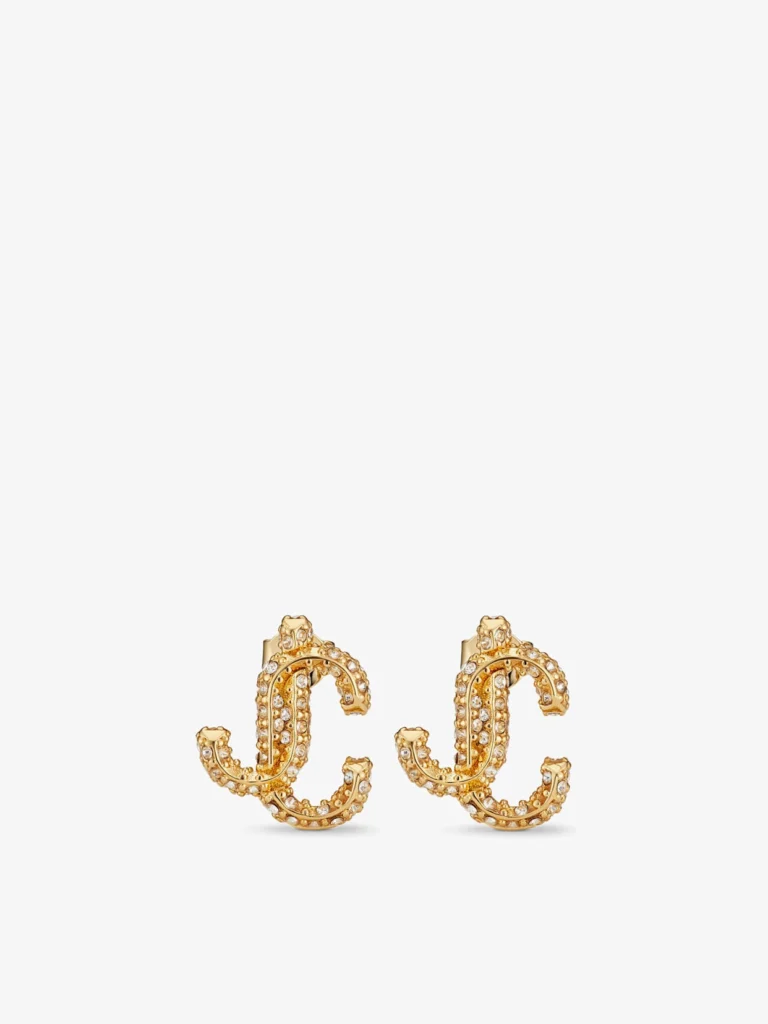 Jimmy Choo Jc Studs Gold Finish Metal Jc Stud Earrings with Swarovski Crystals