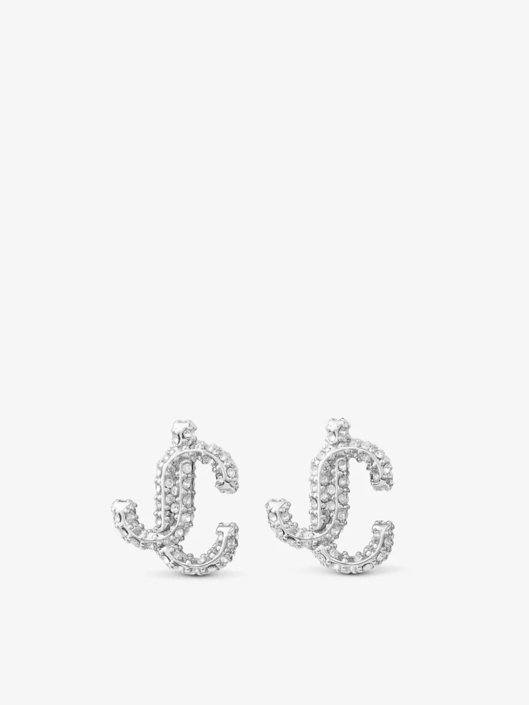 Jimmy Choo Jc Studs Silver Finish Metal Jc Stud Earrings with Swarovski Crystals
