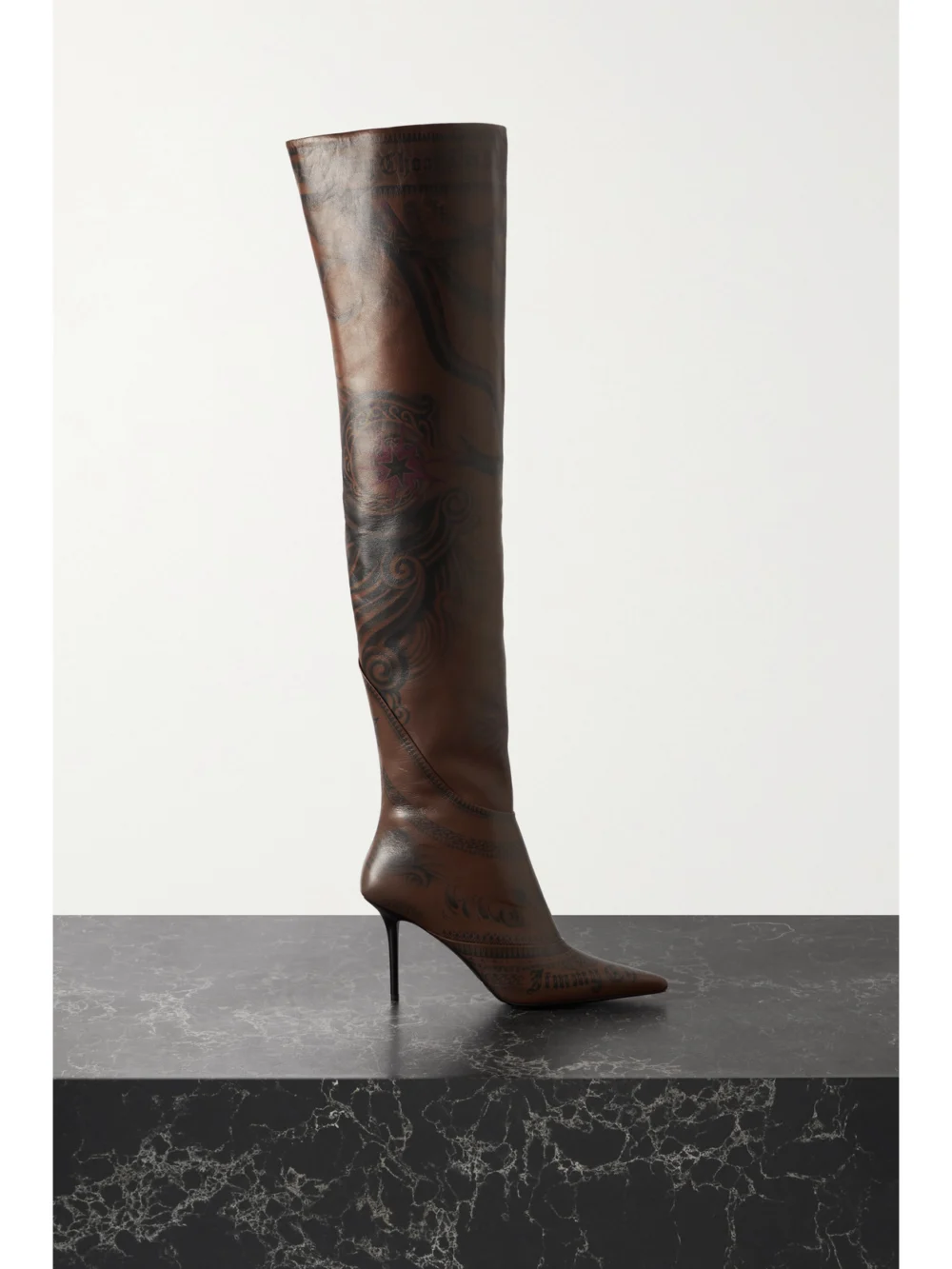Jimmy Choo + Jean Paul Gaultier 90 Printed Leather Over-the-knee Boots in dark brown