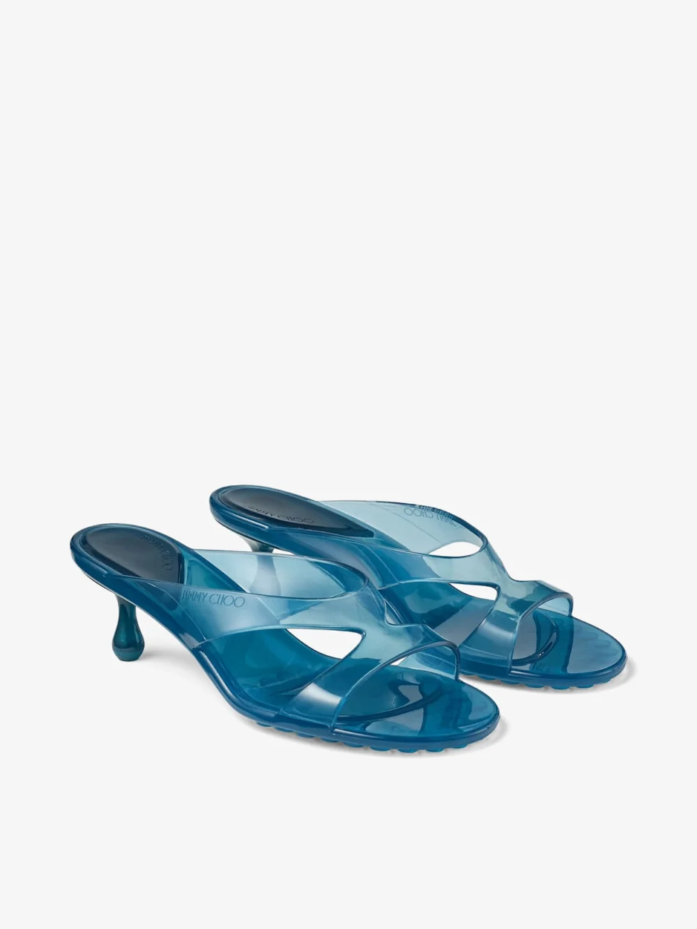Back view of the Jimmy Choo Jelly Drop 50 Light Lagoon Jelly Sandals