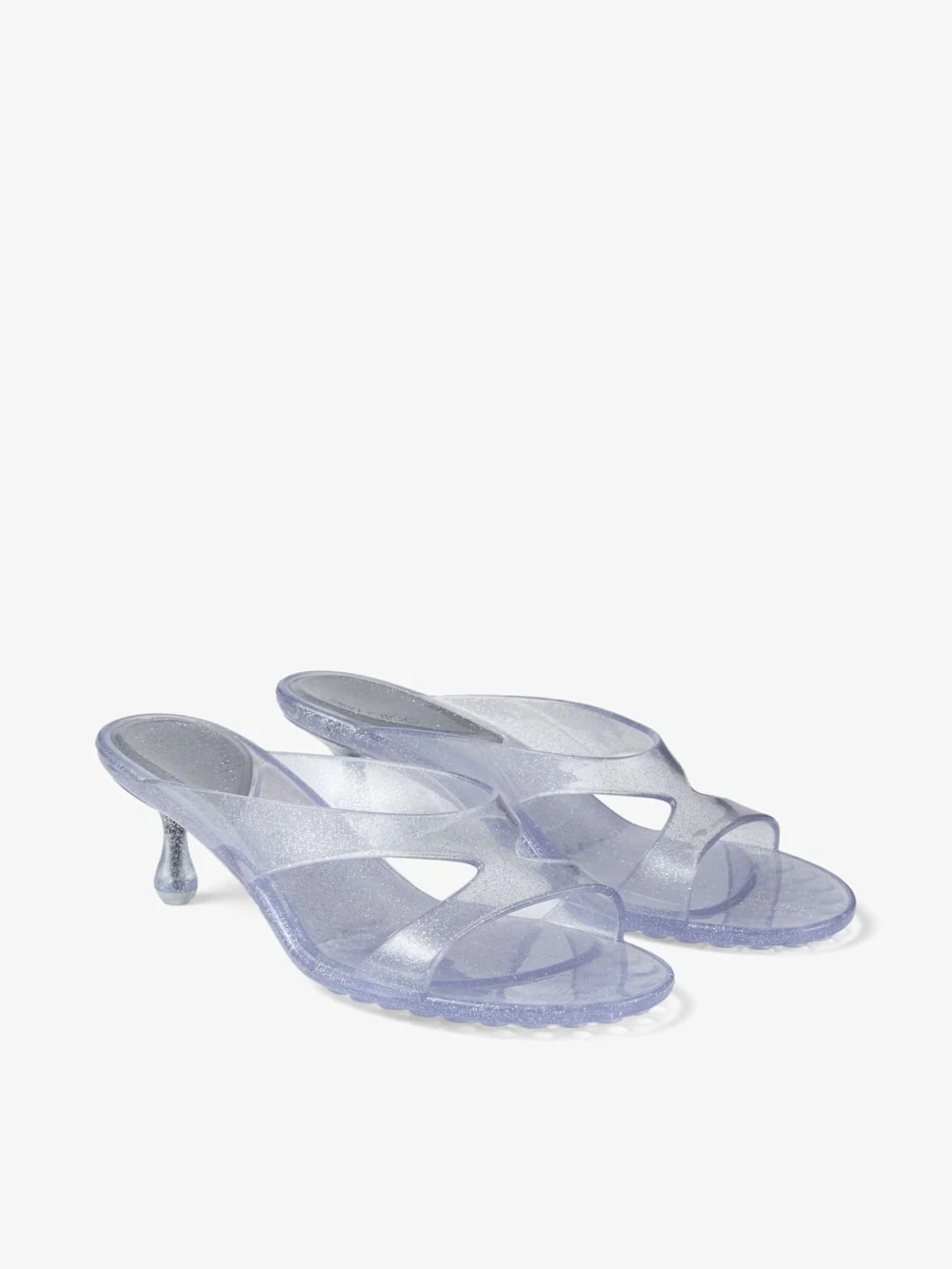 Back view of the Jimmy Choo Jelly Drop 50 Silver Glitter Jelly Sandals