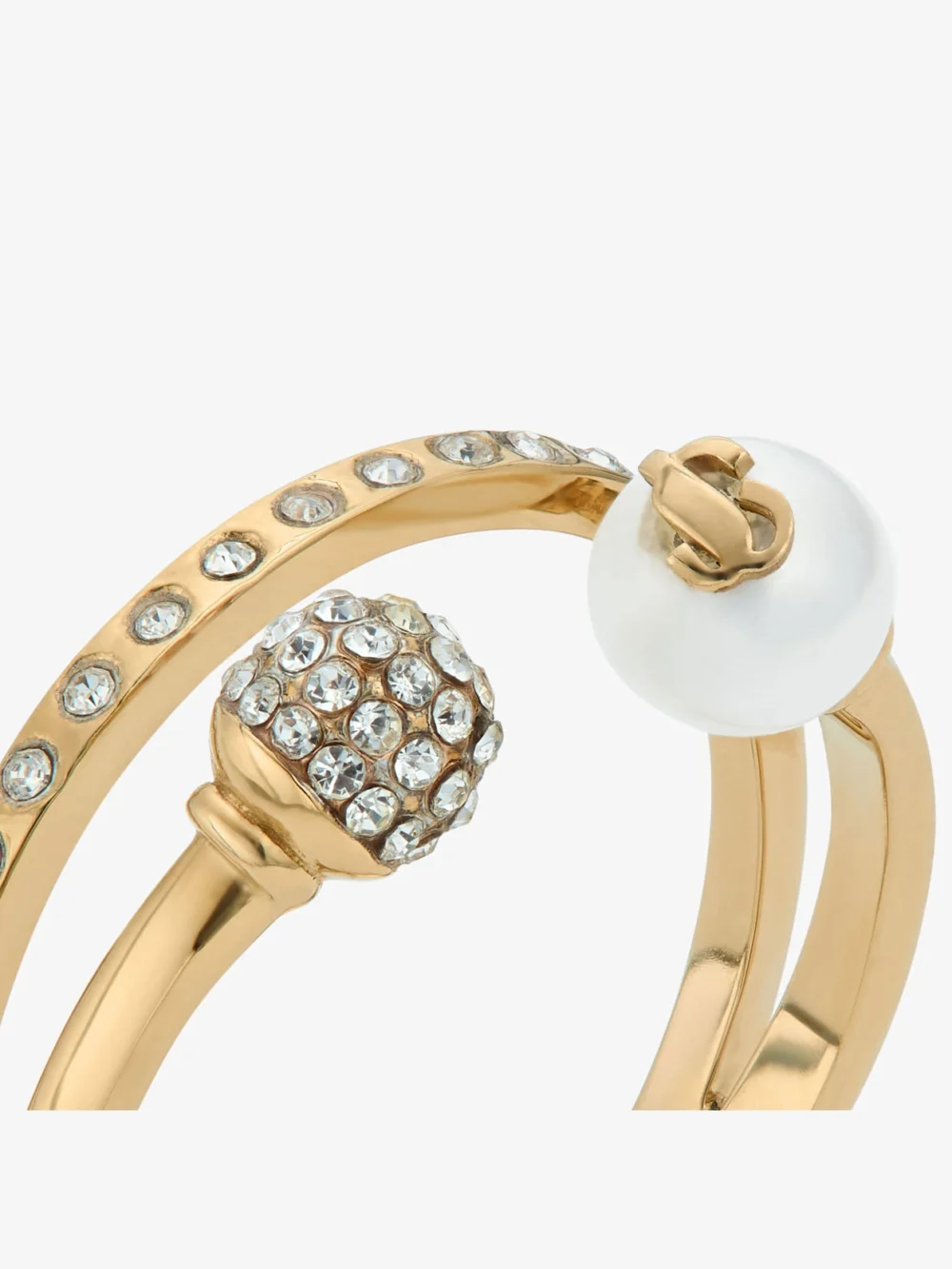 Back view of the Jimmy Choo Jimmy Choo Double Ring Gold Finish Crystal & Pearl Ring