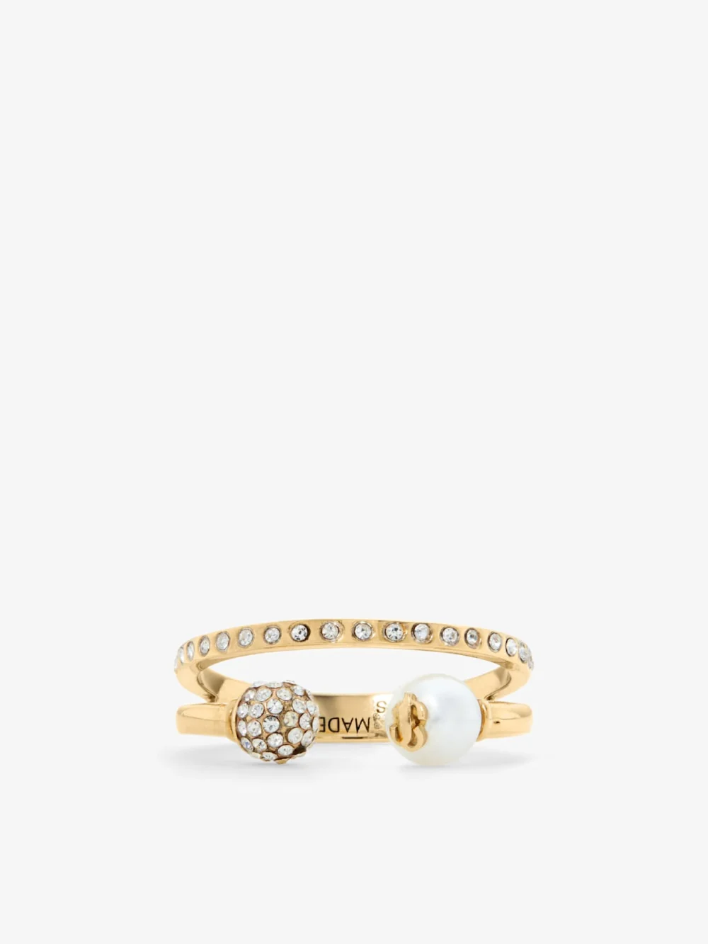 Jimmy Choo Jimmy Choo Double Ring Gold Finish Crystal & Pearl Ring in gold