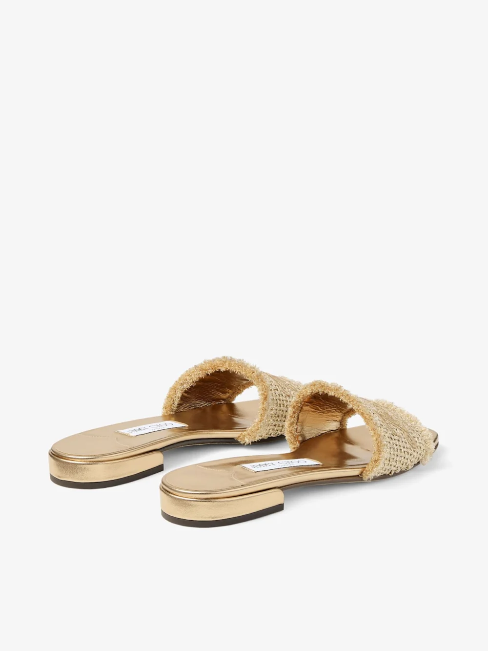 Jimmy Choo Joa Flat Gold and Dark Cappuccino Lurex Woven Fabric Flat Sandals, another view