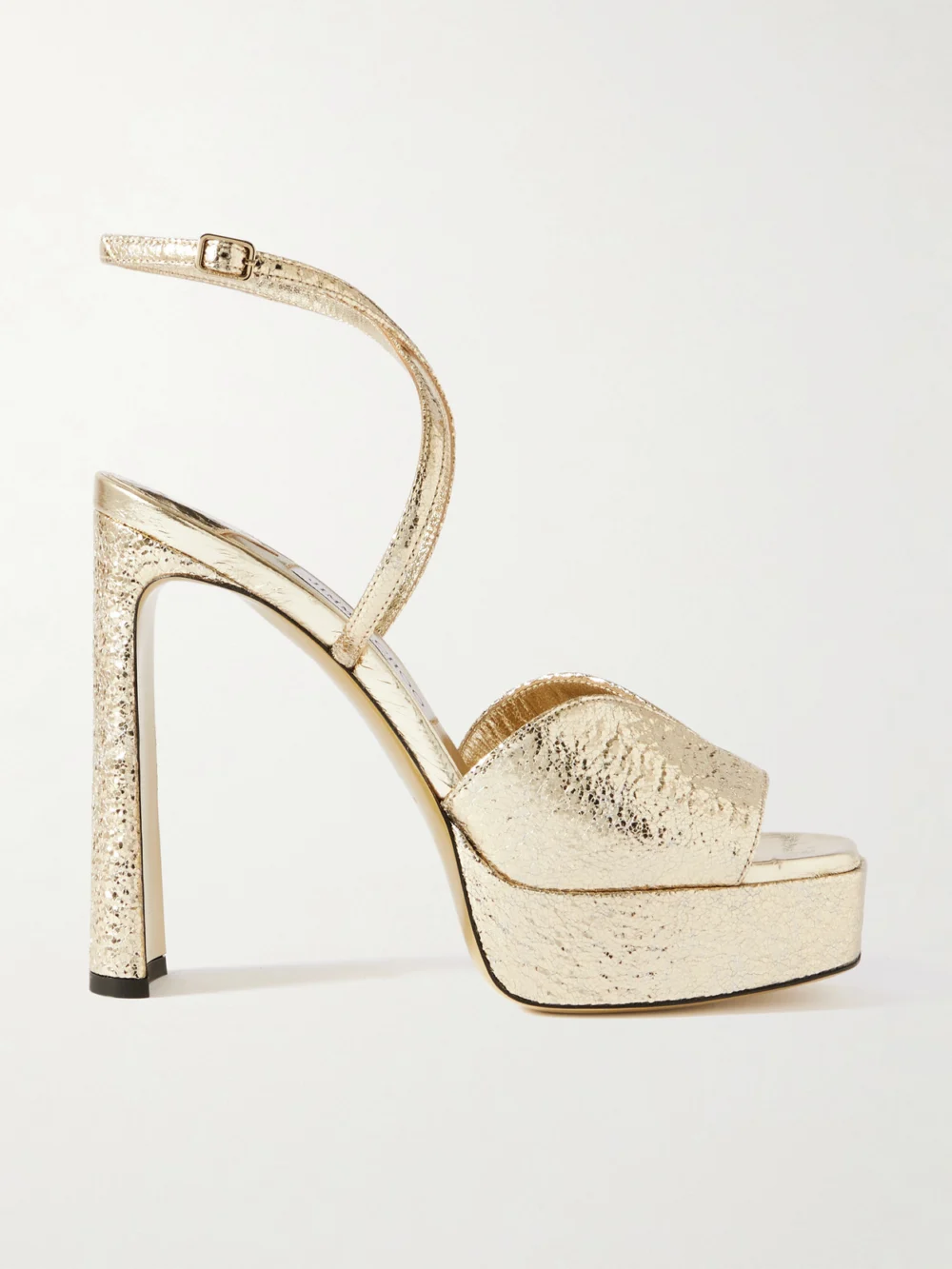 Jimmy Choo Karli 125 Metallic Textured-leather Platform Sandals in gold