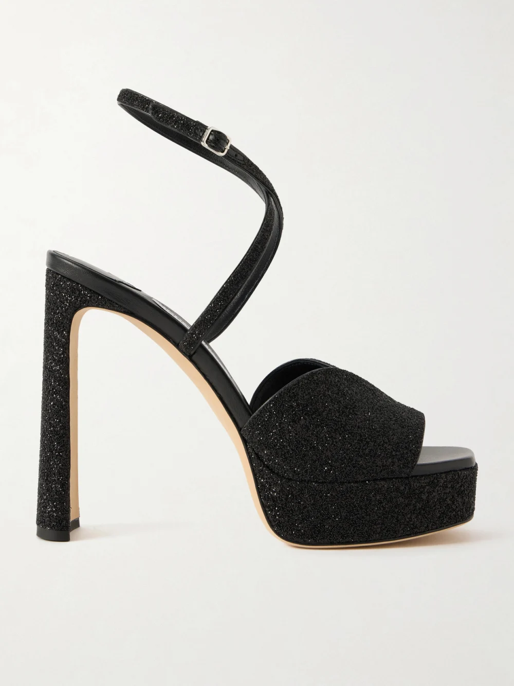 Jimmy Choo Karly 125 Glittered Leather Sandals in black