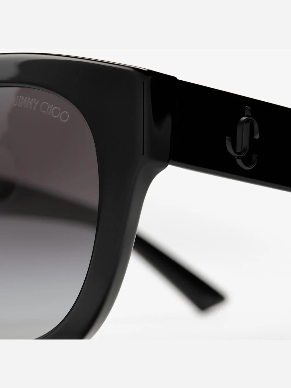 Close-up detail of the Jimmy Choo Kati Black Round Sunglasses