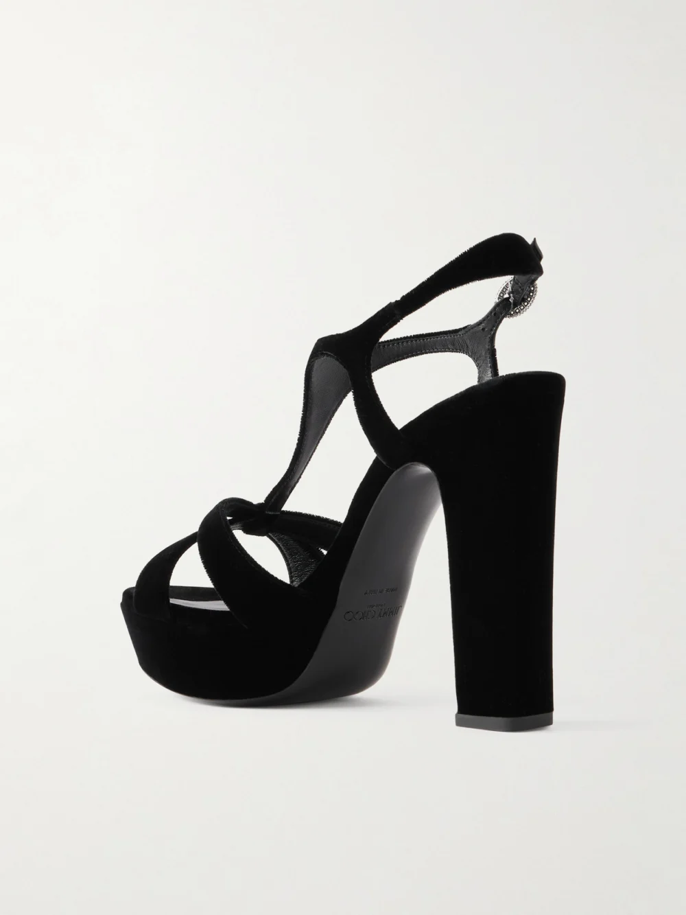 Back view of the Jimmy Choo Kesia 120 Crystal-embellished Velvet Platform Sandals