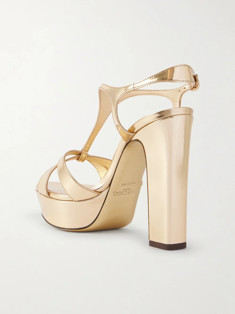 Back view of the Jimmy Choo Kesia 120 Mirrored-leather Platform Sandals