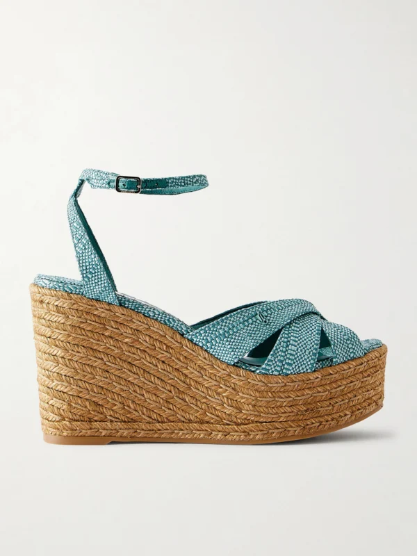 Jimmy Choo Korra 100 Raffia Platform Wedge Sandals