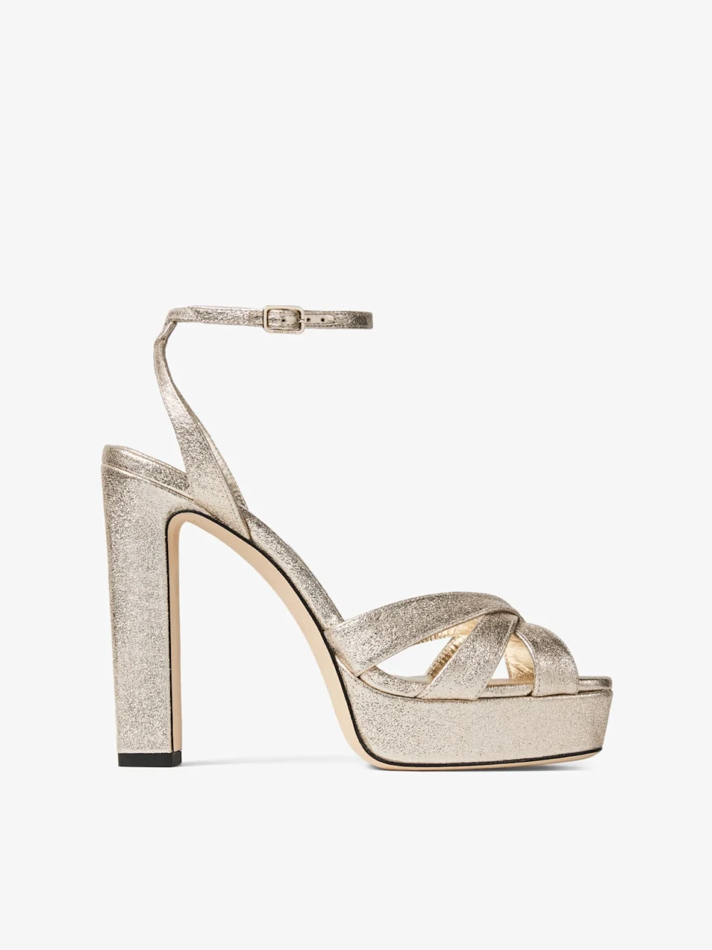 Jimmy Choo Kove 120 Platinum Brilliance Fabric Platform Sandals in silver