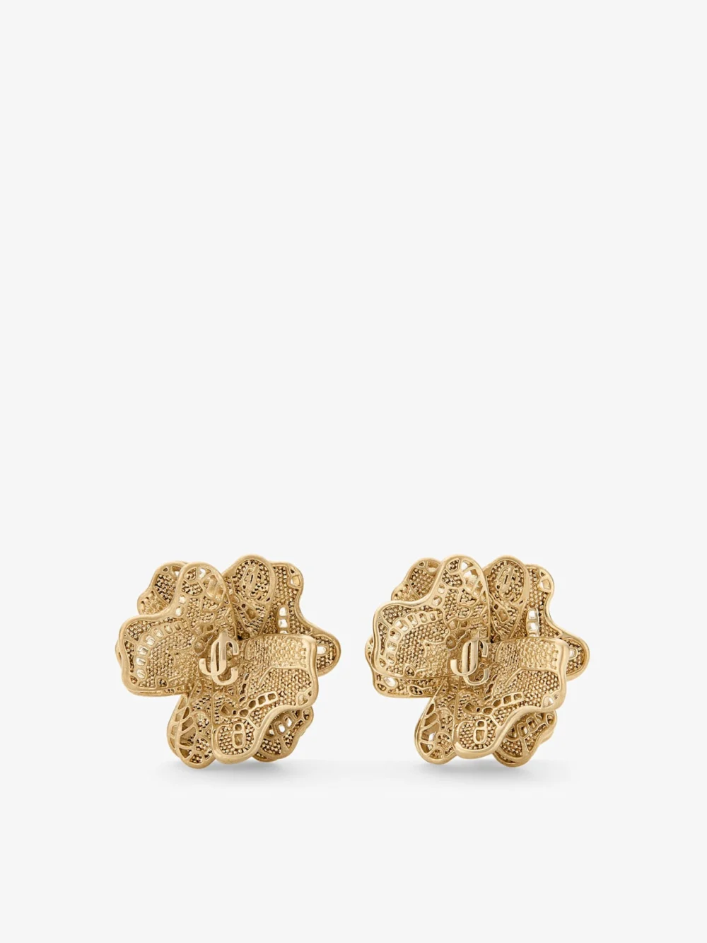 Jimmy Choo Lace Corsage Studs Gold Finish Metal Corsage Earrings in silver