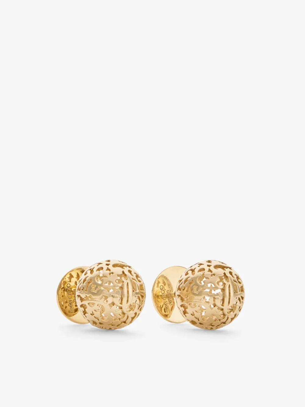 Side view of the Jimmy Choo Lace Sphere Studs Gold Finish Metal Sphere Stud Earrings