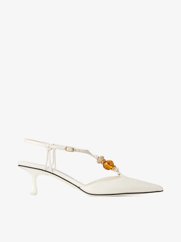 Jimmy Choo Lauri 50 Latte Mix Nappa Leather Slingbacks with Beads