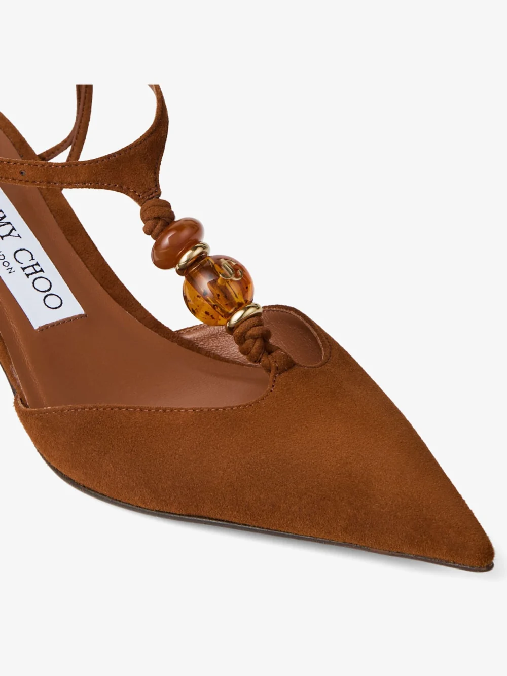 Back view of the Jimmy Choo Lauri 50 Tan Mix Suede Slingbacks with Beads
