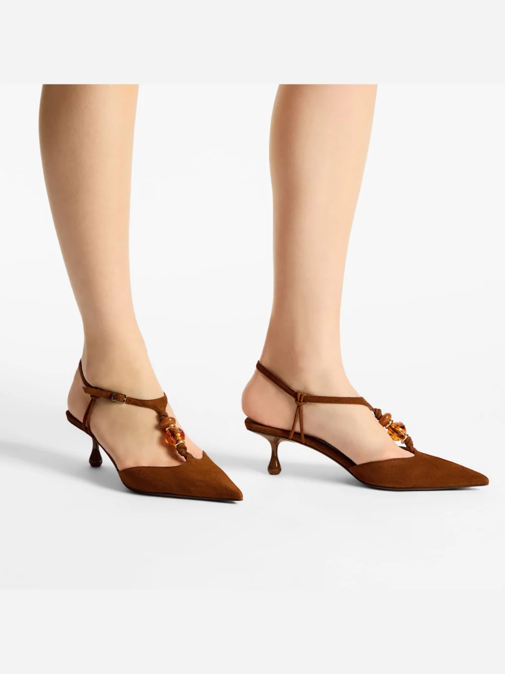 Side view of the Jimmy Choo Lauri 50 Tan Mix Suede Slingbacks with Beads