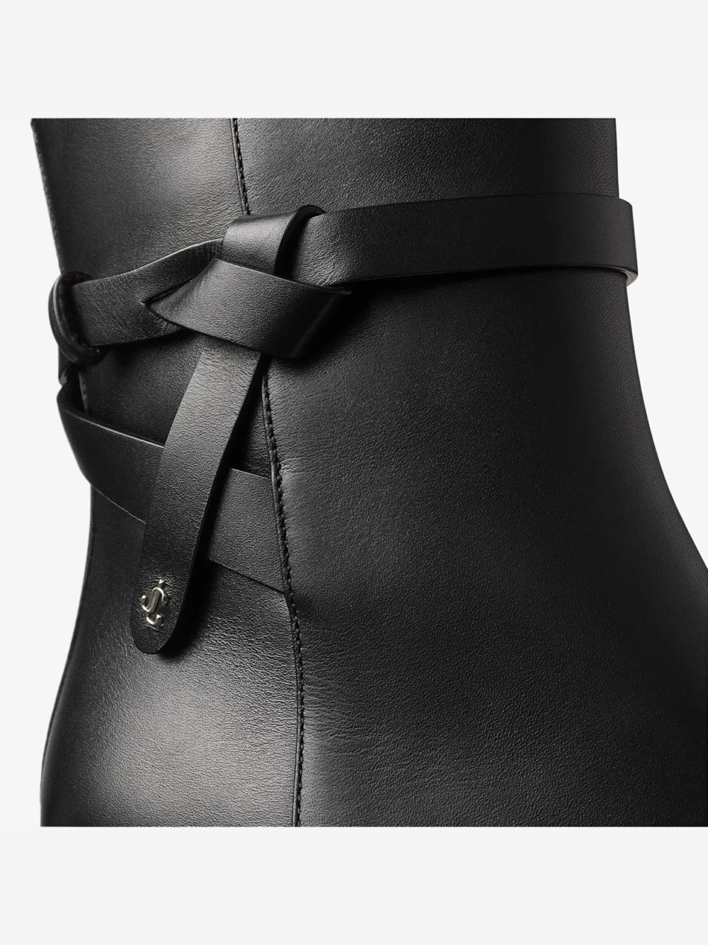 Back view of the Jimmy Choo Lawton Ankle Boot 65 Black Calf Leather Ankle Boot