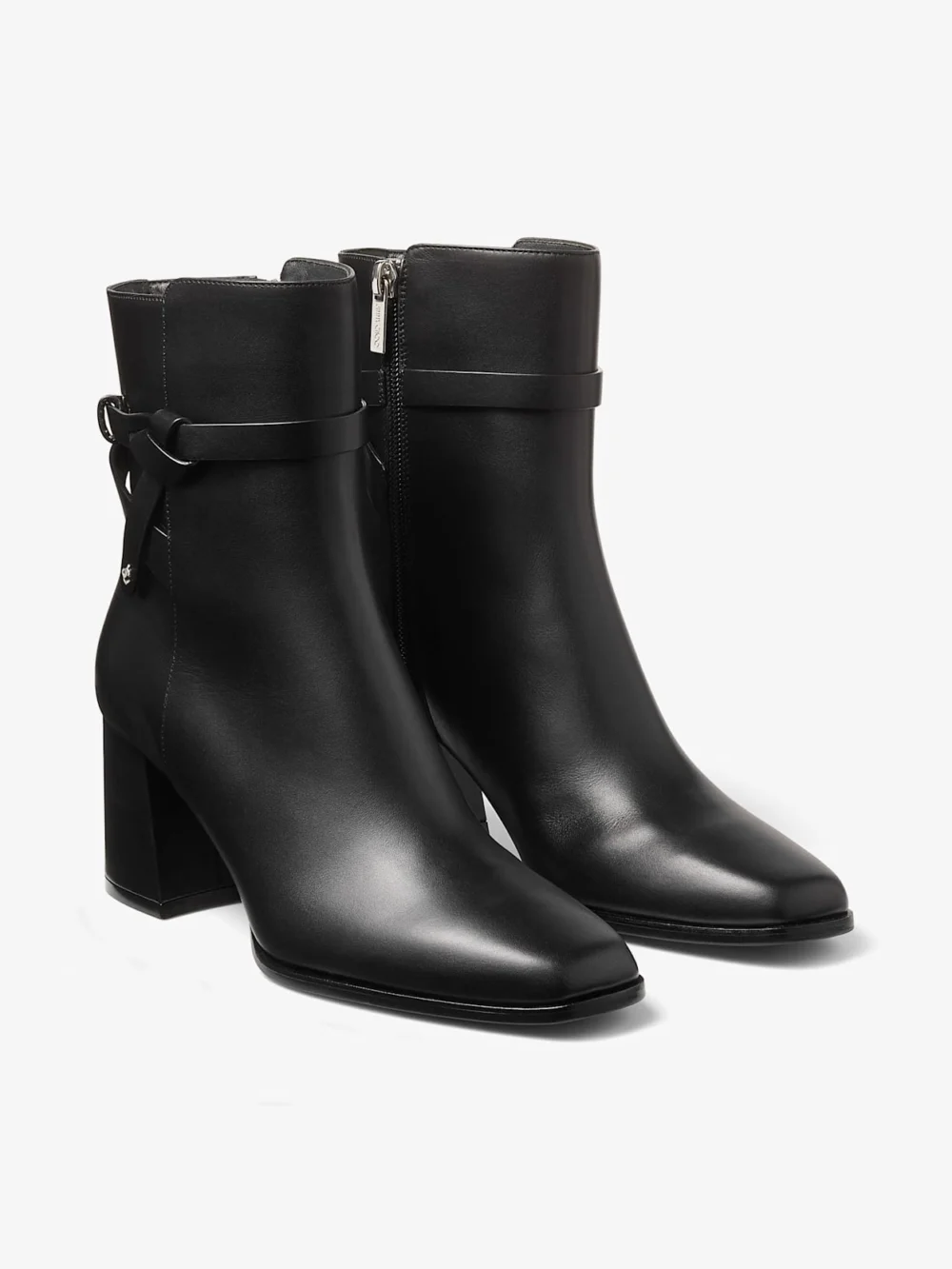Close-up detail of the Jimmy Choo Lawton Ankle Boot 65 Black Calf Leather Ankle Boot