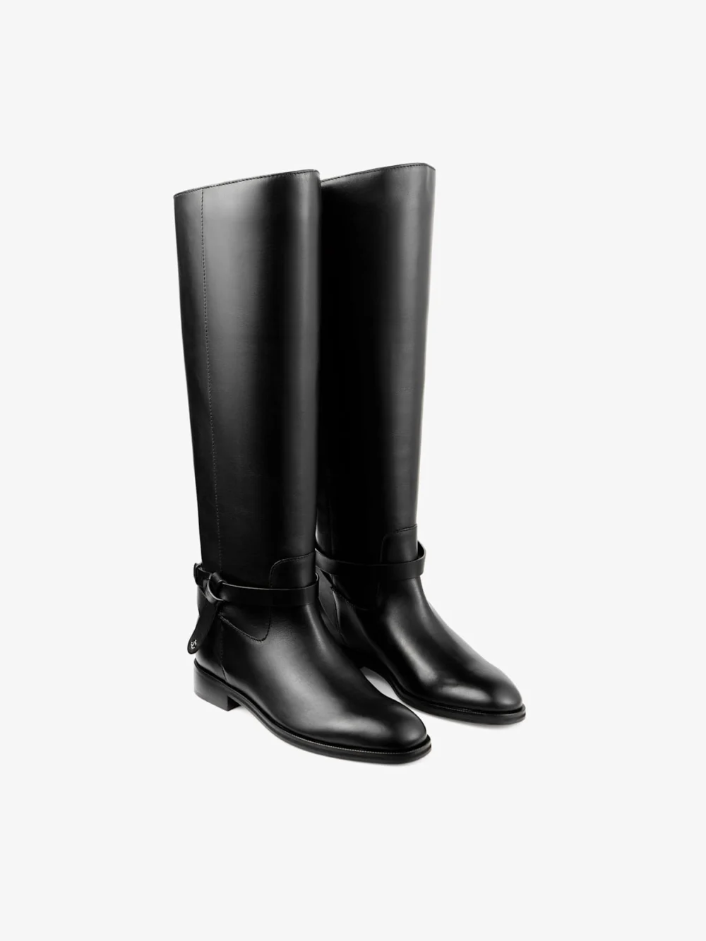 Close-up detail of the Jimmy Choo Lawton Knee Boot Flat Black Calf Leather and Soft Vachetta Knee High Boots
