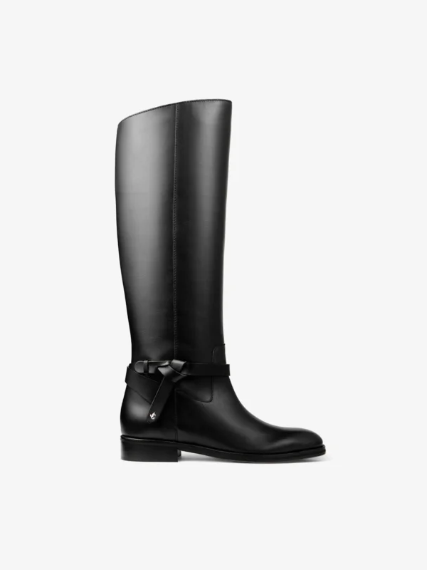 Jimmy Choo Lawton Knee Boot Flat Black Calf Leather and Soft Vachetta Knee High Boots
