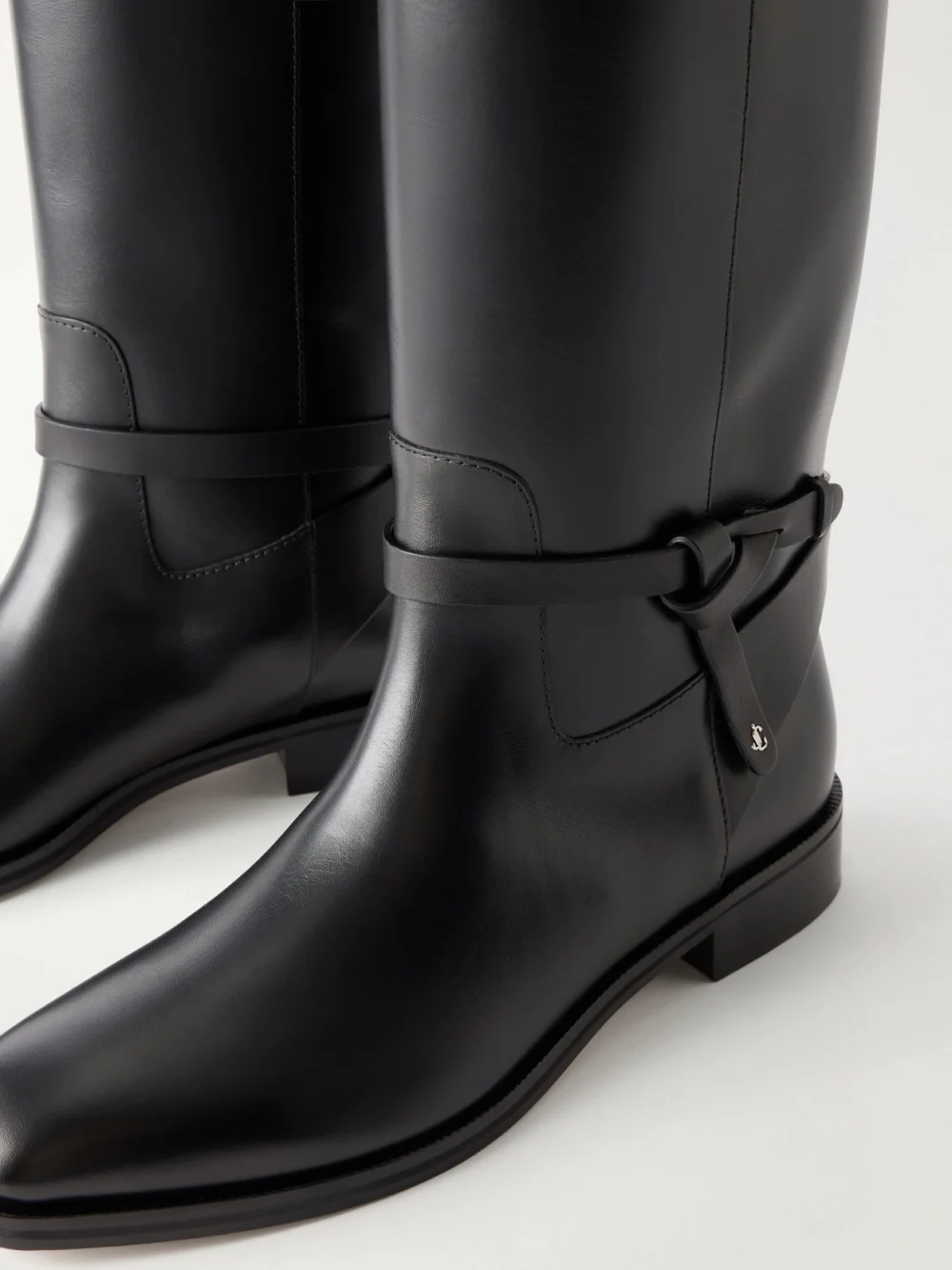 Close-up detail of the Jimmy Choo Lawton Knotted Leather Knee Boots