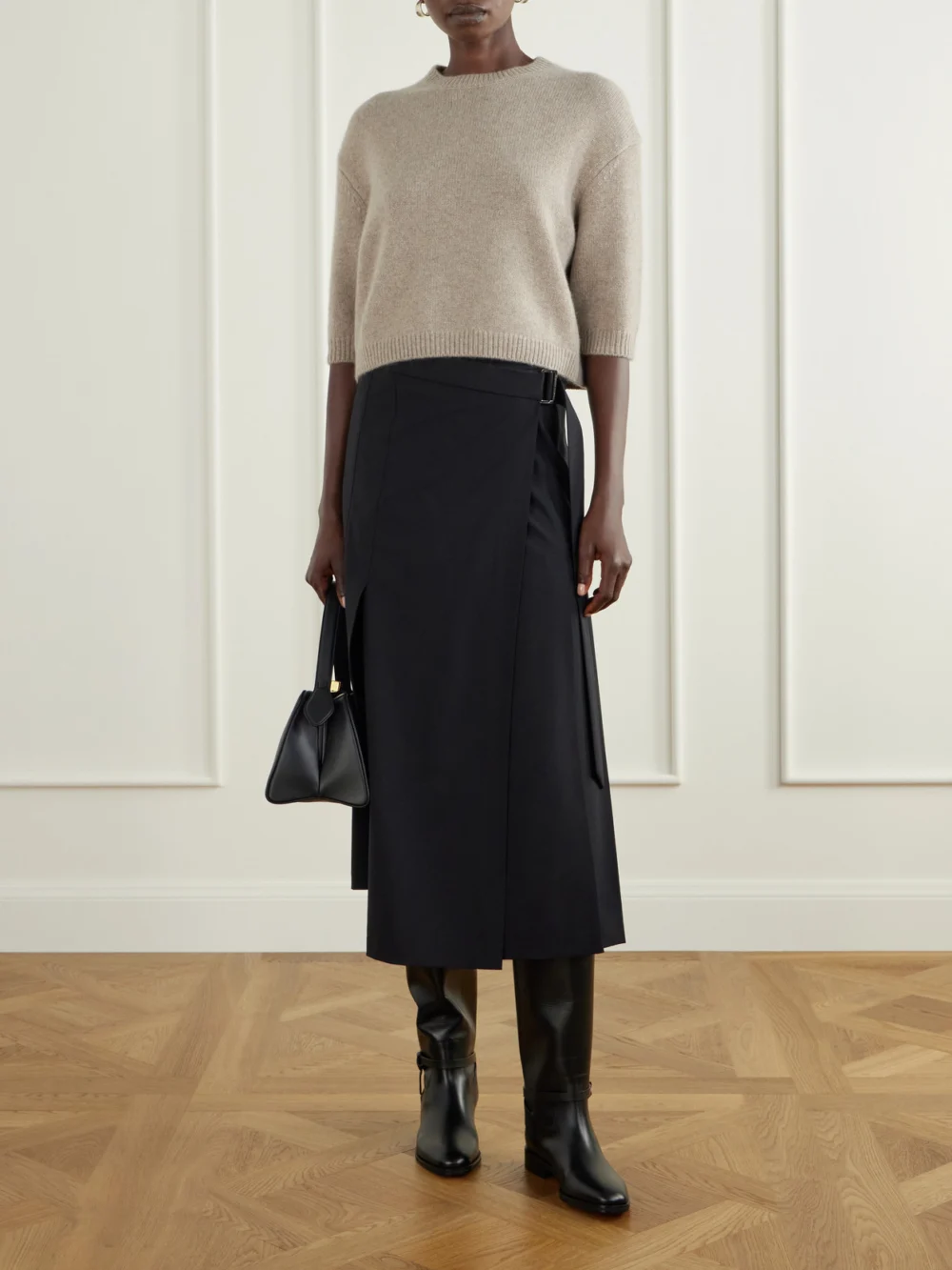 Jimmy Choo Lawton Knotted Leather Knee Boots, styled view