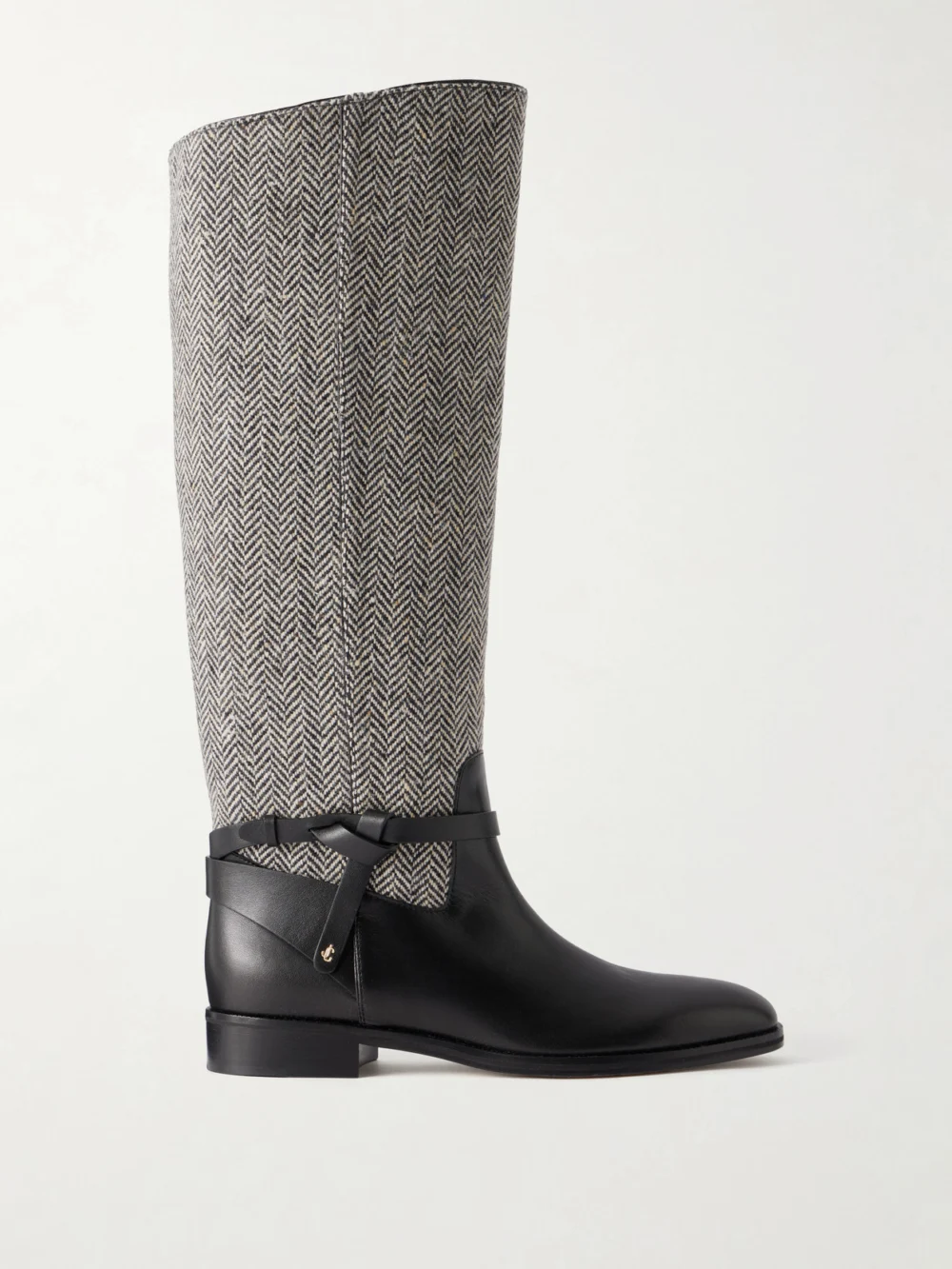 Jimmy Choo Lawton Leather-trimmed Herringbone Knee Boots in black