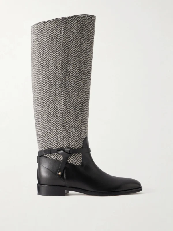 Jimmy Choo Lawton Leather-trimmed Herringbone Knee Boots