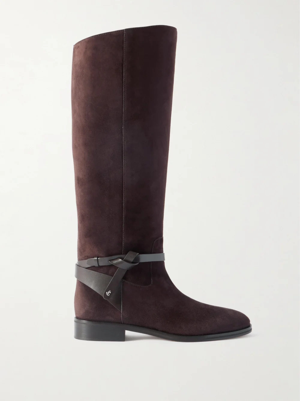 Jimmy Choo Lawton Leather-trimmed Suede Knee Boots in dark brown