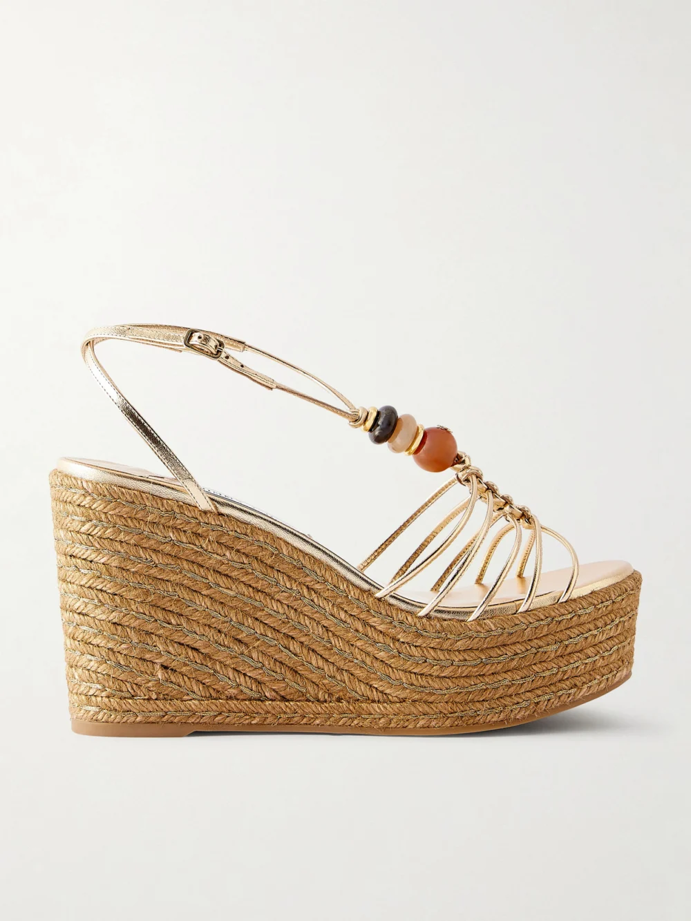 Jimmy Choo Lemi 100 Embellished Metallic-leather Platform Wedge Sandals in gold