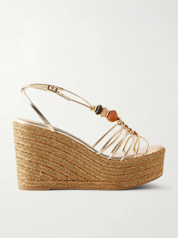 Jimmy Choo Lemi 100 Embellished Metallic-leather Platform Wedge Sandals