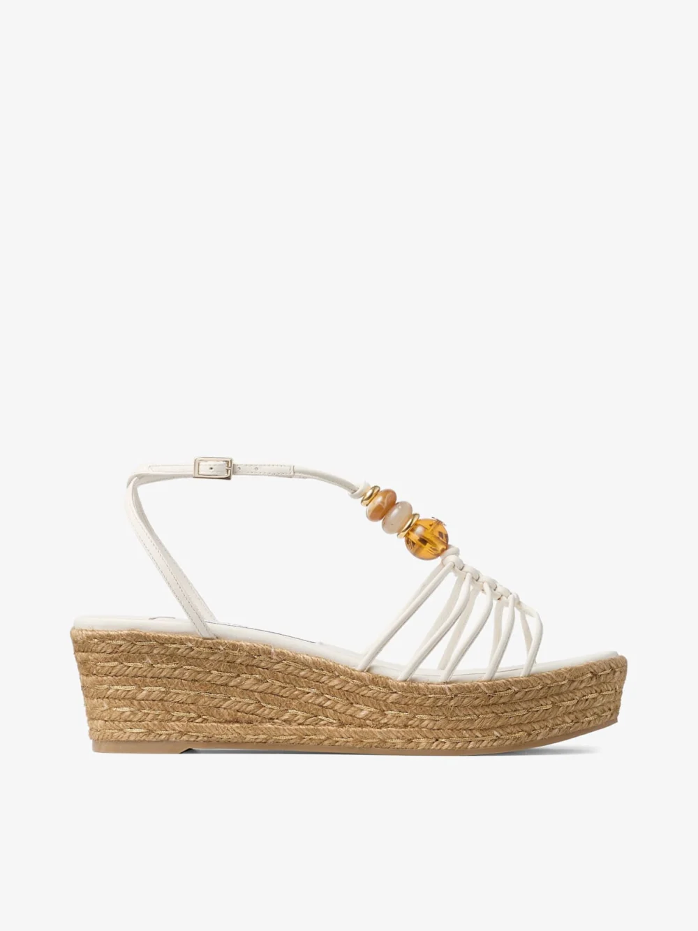 Jimmy Choo Lemi Wedge 50 Latte Mix Nappa Leather Wedges with Beads in latte mix