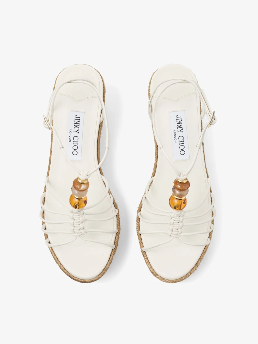 Jimmy Choo Lemi Wedge 50 Latte Mix Nappa Leather Wedges with Beads, another view