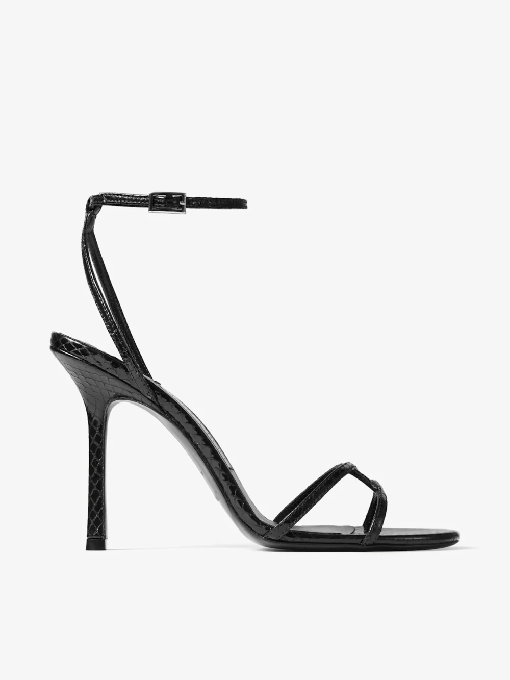 Jimmy Choo Leo 100 Black Candy Wrap Leather Sandal in black