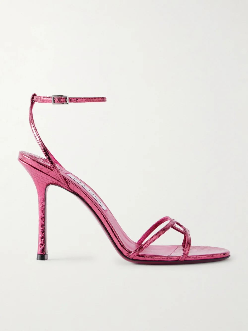 Jimmy Choo Leo 100 Croc-effect Metallic-leather Sandals in bright pink