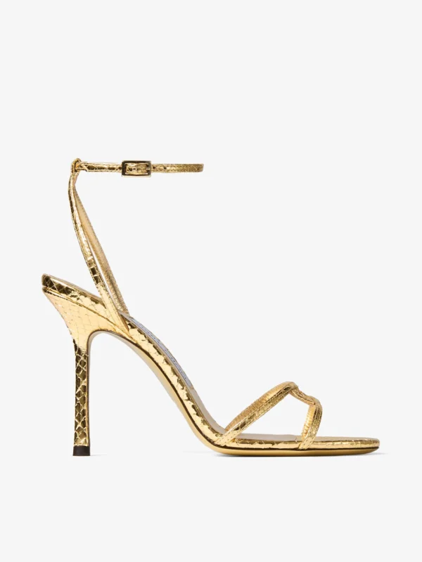 Jimmy Choo Leo 100 Gold Candy Wrap Leather Sandal
