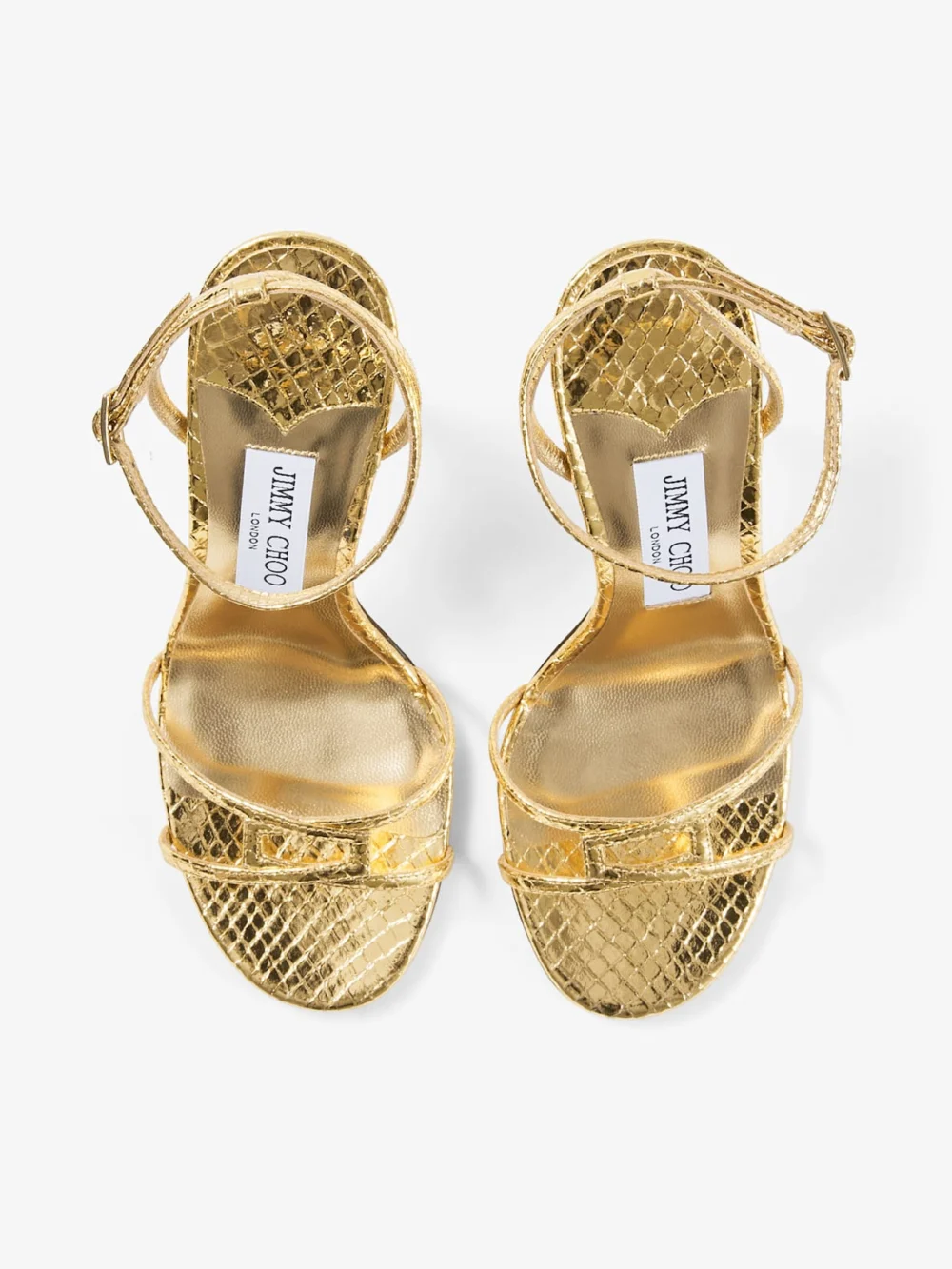 Jimmy Choo Leo 100 Gold Candy Wrap Leather Sandal, another view